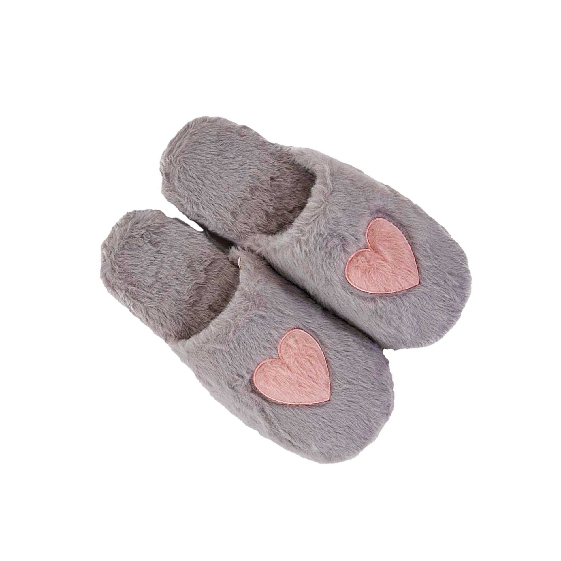 Grey-Pink - Back - Keanu Womens-Ladies Heart Memory Foam Mules