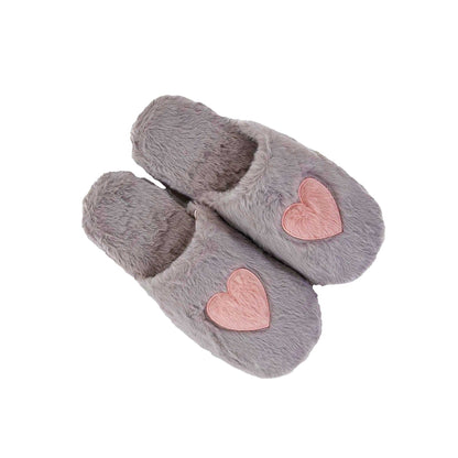Grey-Pink - Back - Keanu Womens-Ladies Heart Memory Foam Mules