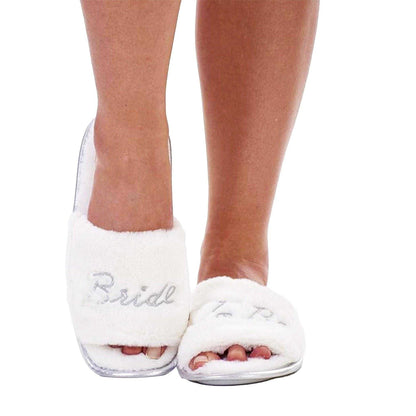 White - Lifestyle - Keanu Womens-Ladies Bride to Be Glitter Faux Fur Mule Slippers