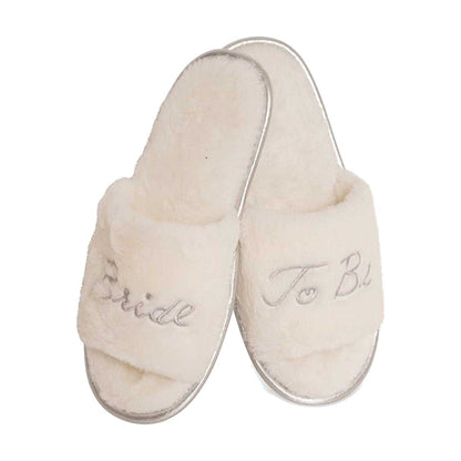 White - Back - Keanu Womens-Ladies Bride to Be Glitter Faux Fur Mule Slippers