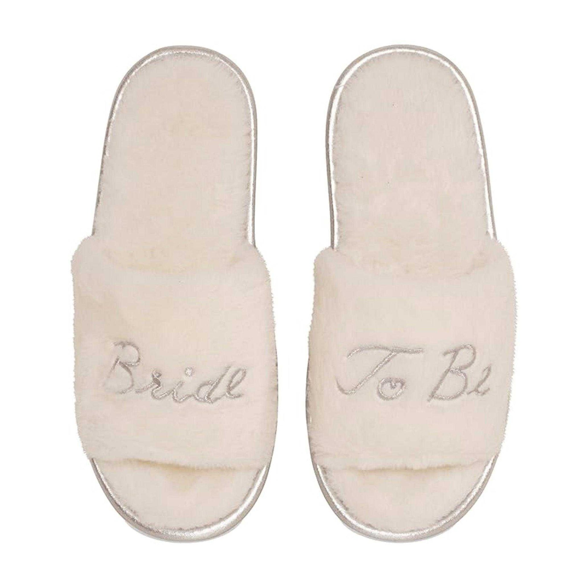 White - Front - Keanu Womens-Ladies Bride to Be Glitter Faux Fur Mule Slippers