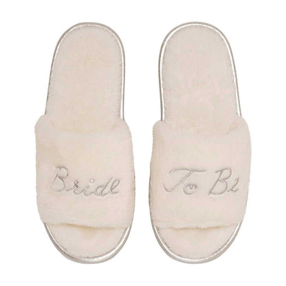 White - Front - Keanu Womens-Ladies Bride to Be Glitter Faux Fur Mule Slippers