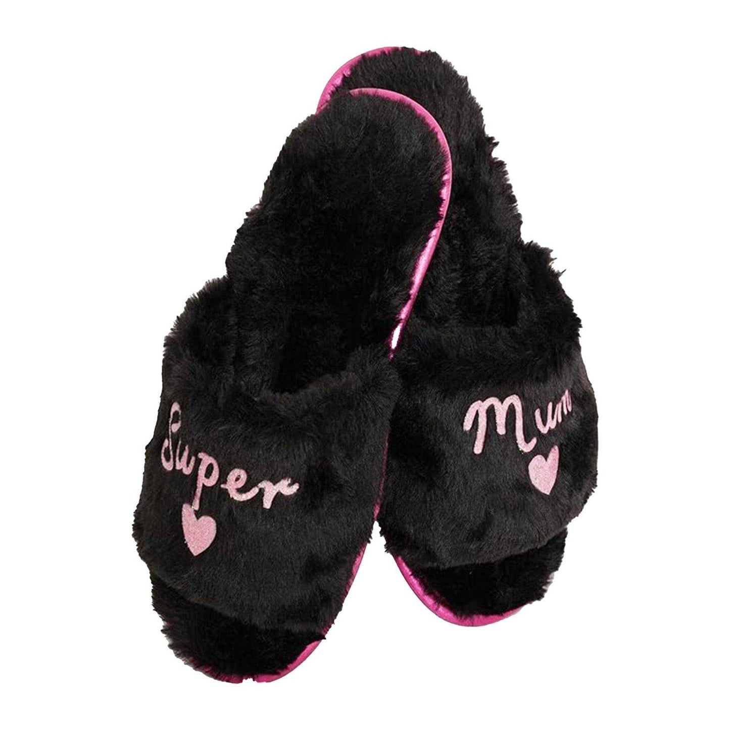 Black - Back - Keanu Womens-Ladies Super Mum Faux Fur Lined Slip-on Mules