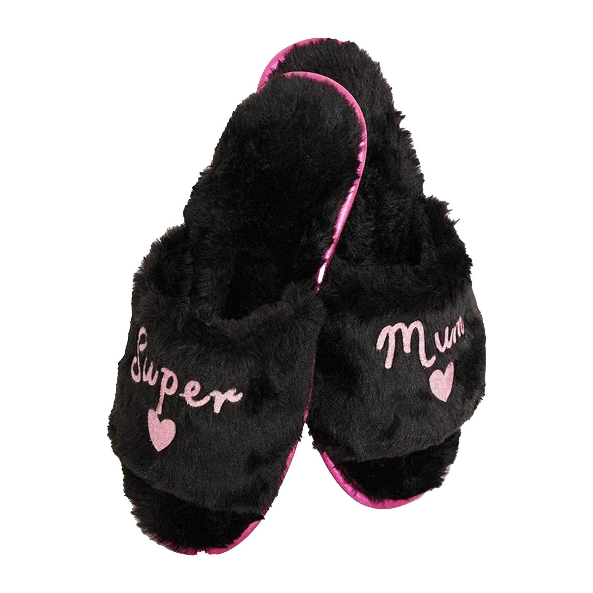 Black - Back - Keanu Womens-Ladies Super Mum Faux Fur Lined Slip-on Mules