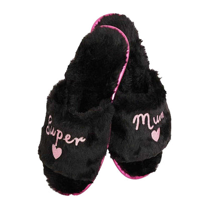 Black - Back - Keanu Womens-Ladies Super Mum Faux Fur Lined Slip-on Mules