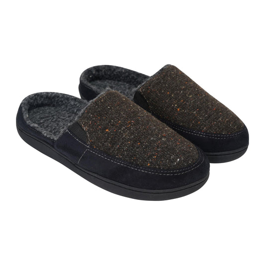 Black-Brown - Front - Keanu Mens Tweed Slip-on Mule Slippers