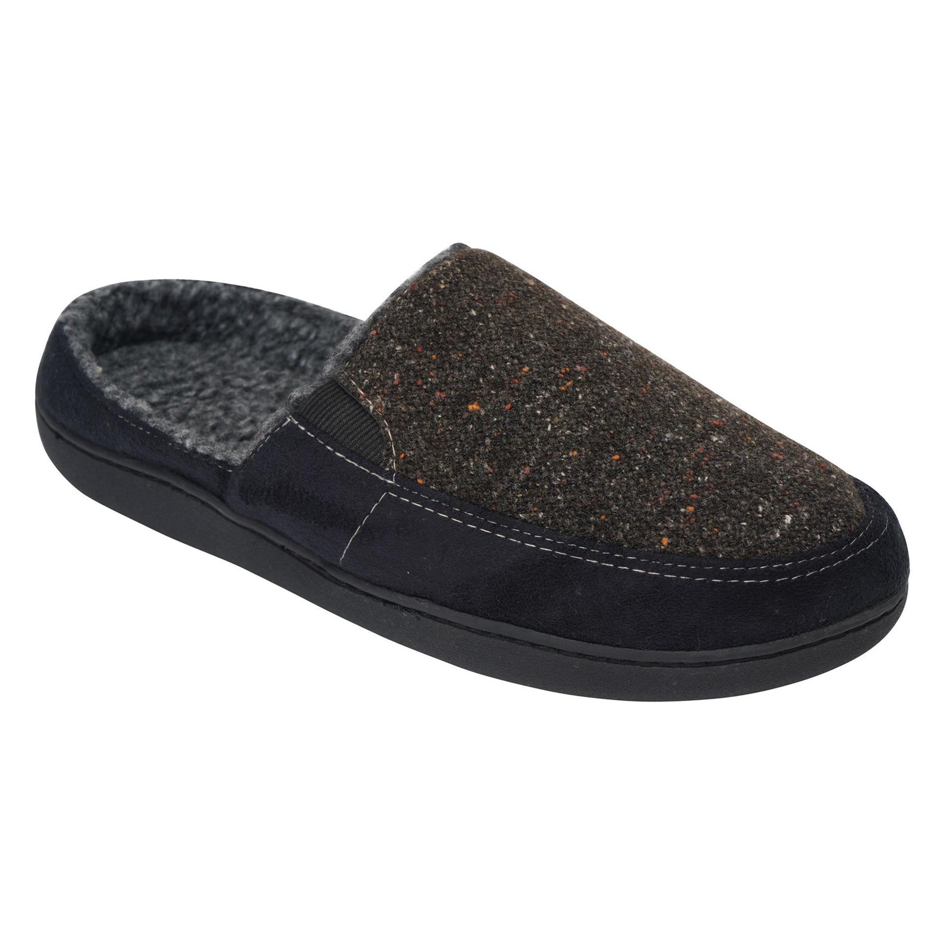 Black-Brown - Back - Keanu Mens Tweed Slip-on Mule Slippers