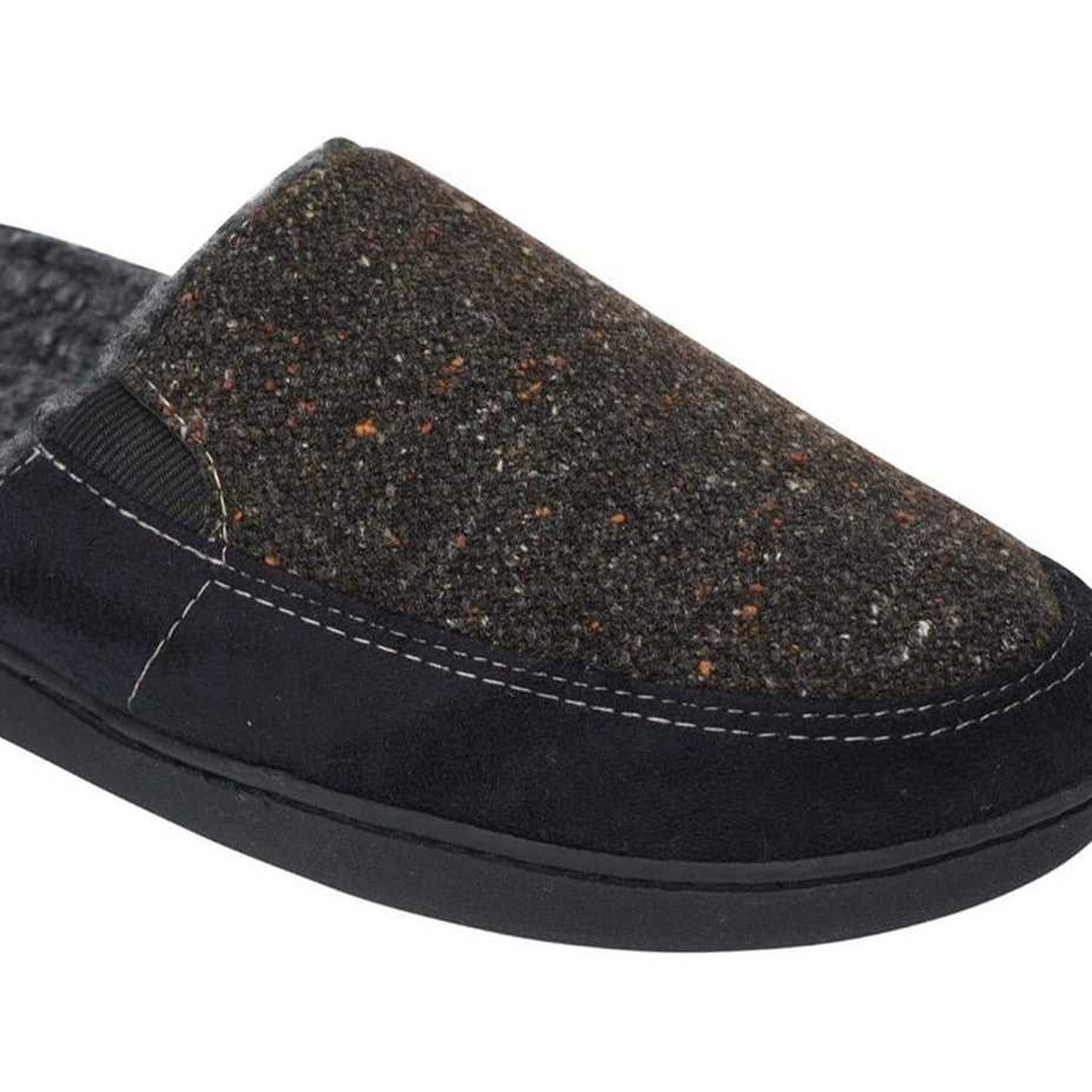 Black-Brown - Side - Keanu Mens Tweed Slip-on Mule Slippers