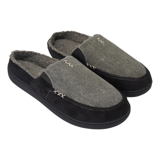 Black-Grey - Front - Keanu Mens Tweed Slip-on Mule Slippers