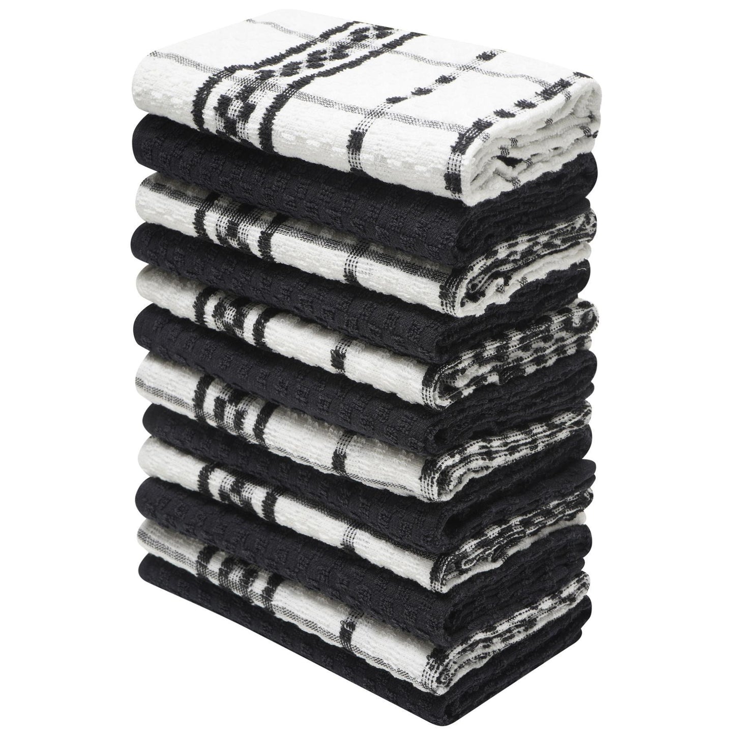 Black - Front - K Collection Checked Tea Towel Set (Pack of 12)