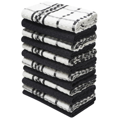 Black - Front - K Collection Checked Tea Towel Set (Pack of 12)