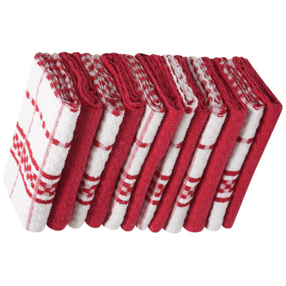 Red - Back - K Collection Checked Tea Towel Set (Pack of 12)