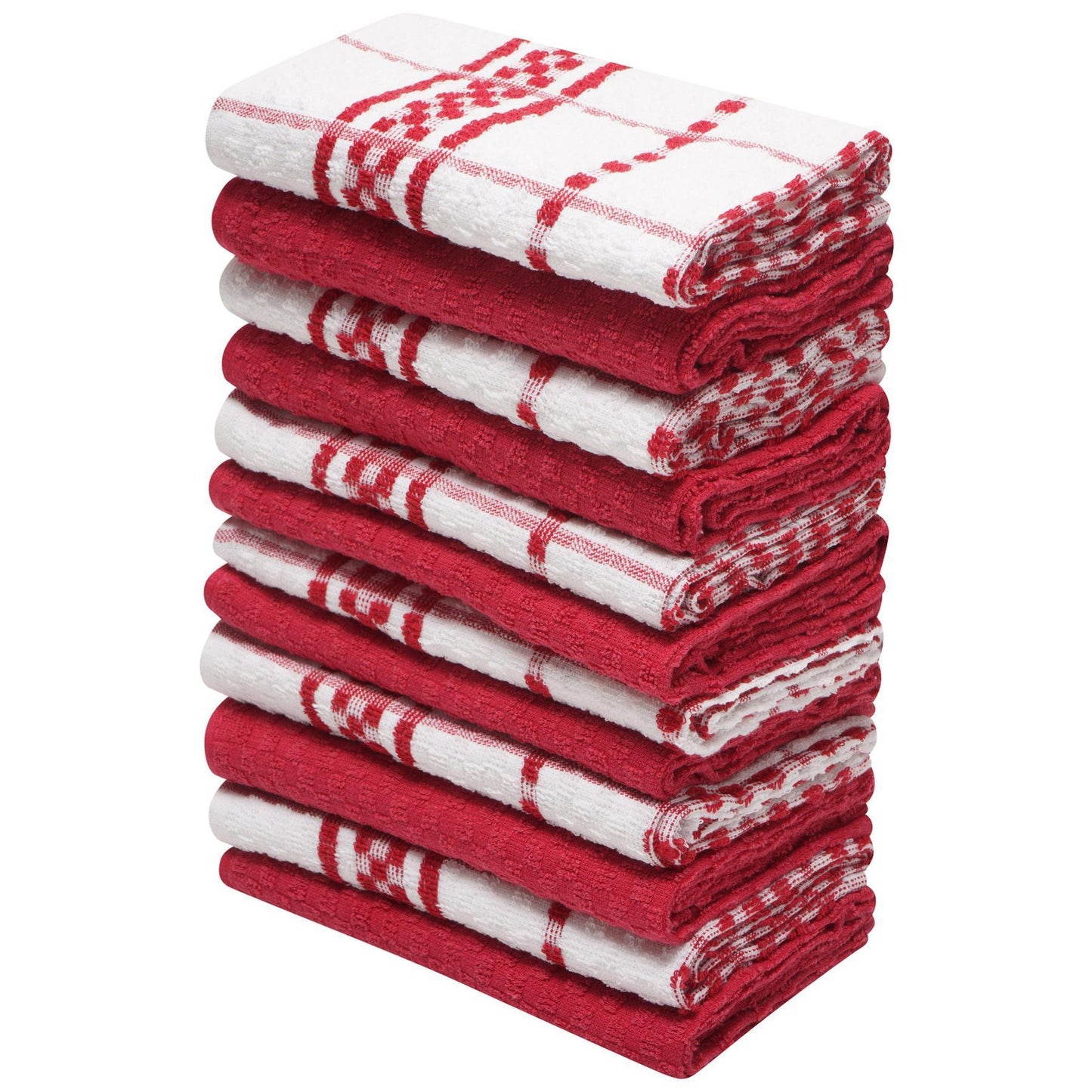 Red - Front - K Collection Checked Tea Towel Set (Pack of 12)