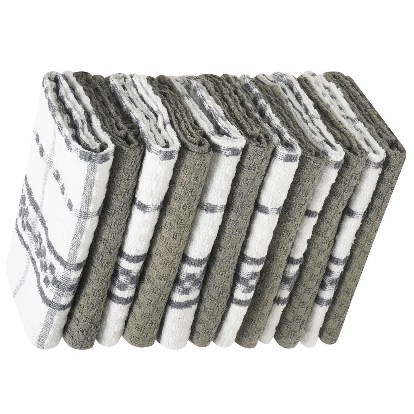 Grey - Back - K Collection Checked Tea Towel Set (Pack of 12)