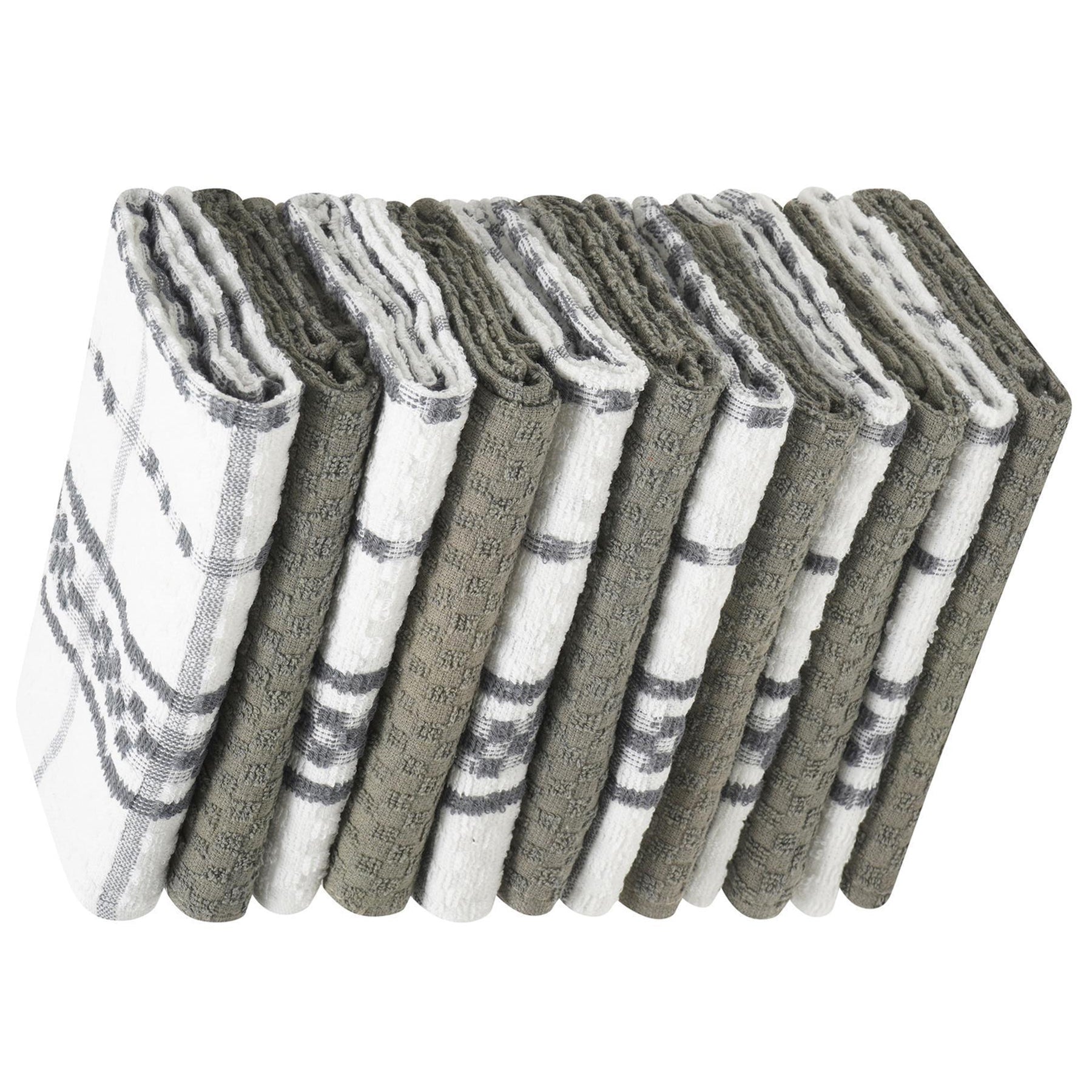 Grey - Back - K Collection Checked Tea Towel Set (Pack of 12)