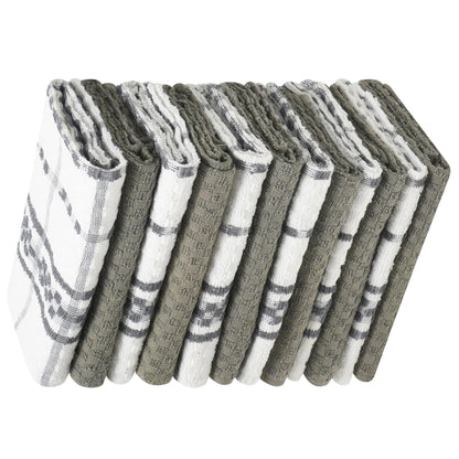 Grey - Back - K Collection Checked Tea Towel Set (Pack of 12)