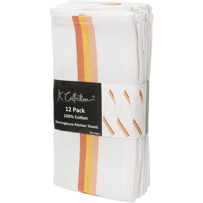 Red - Side - K Collection Stripe Tea Towel Set (Pack of 12)