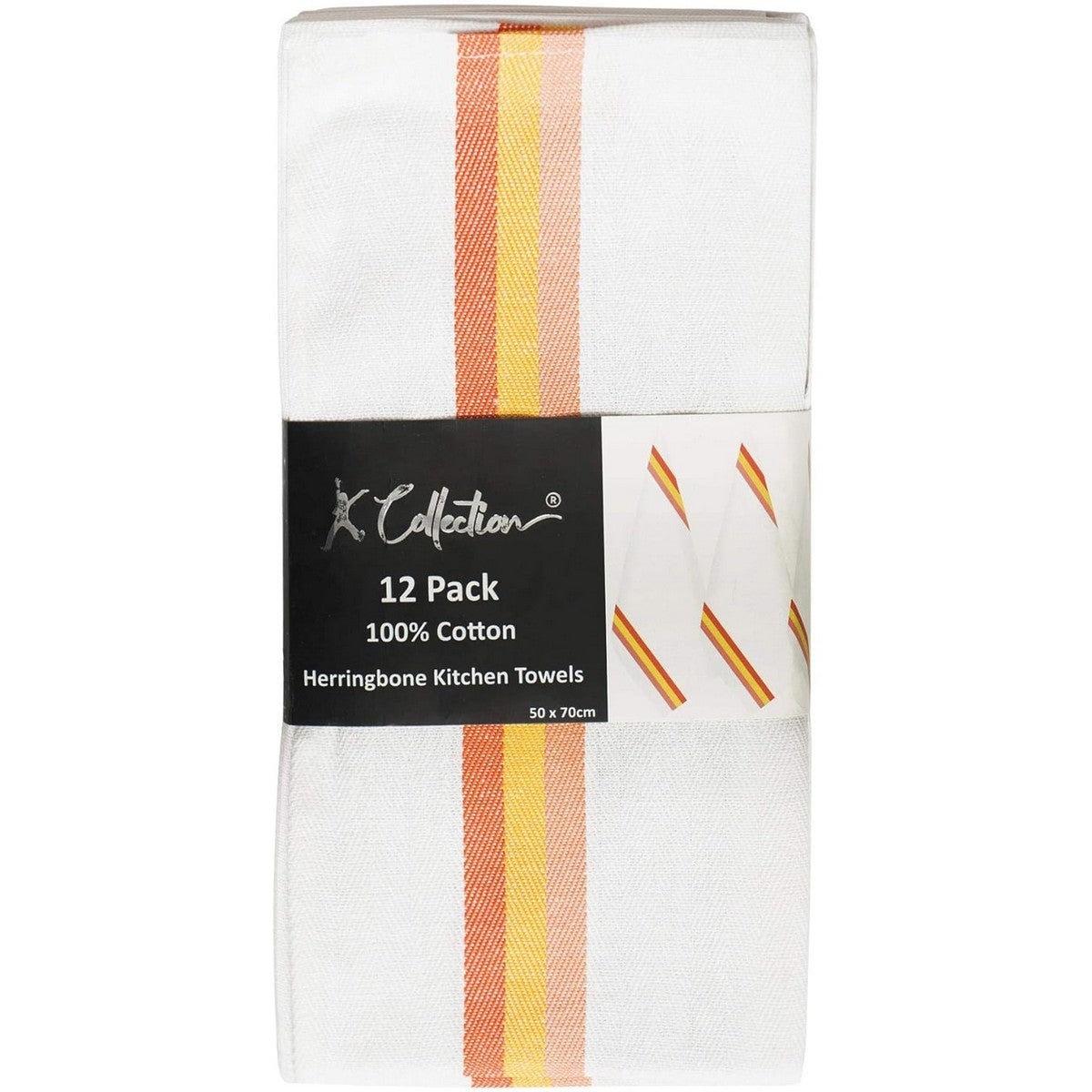 Red - Back - K Collection Stripe Tea Towel Set (Pack of 12)