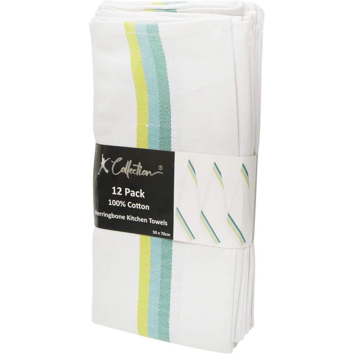 Green - Side - K Collection Stripe Tea Towel Set (Pack of 12)