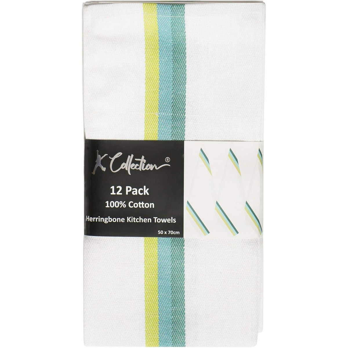 Green - Back - K Collection Stripe Tea Towel Set (Pack of 12)