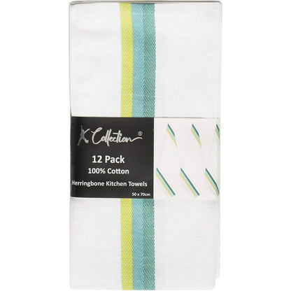 Green - Back - K Collection Stripe Tea Towel Set (Pack of 12)