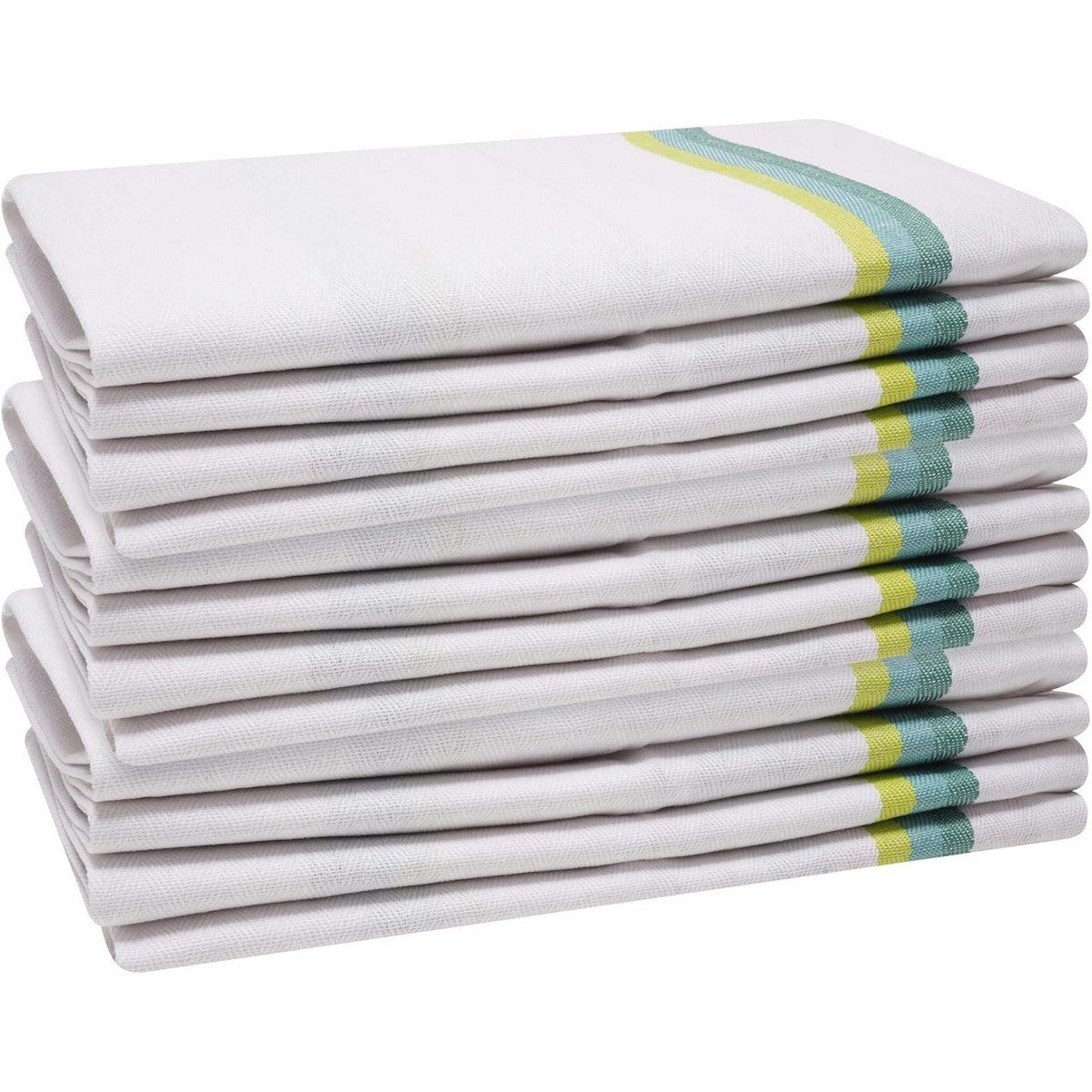 Green - Front - K Collection Stripe Tea Towel Set (Pack of 12)