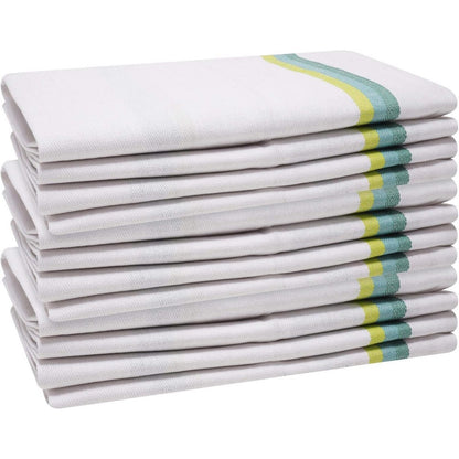 Green - Front - K Collection Stripe Tea Towel Set (Pack of 12)