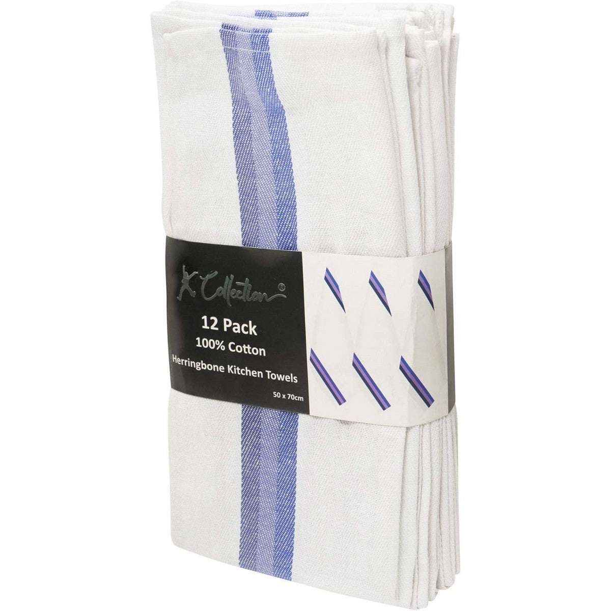 Blue - Side - K Collection Stripe Tea Towel Set (Pack of 12)