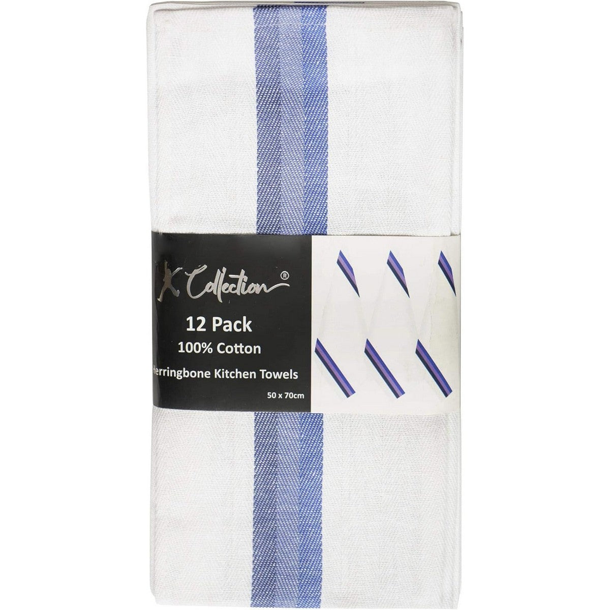 Blue - Back - K Collection Stripe Tea Towel Set (Pack of 12)