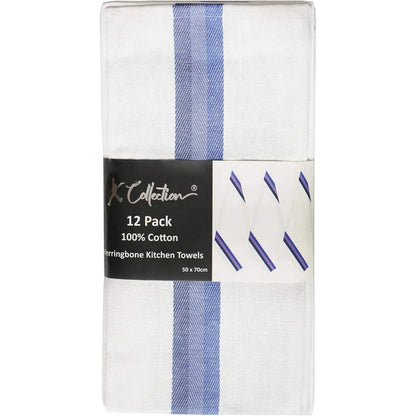 Blue - Back - K Collection Stripe Tea Towel Set (Pack of 12)