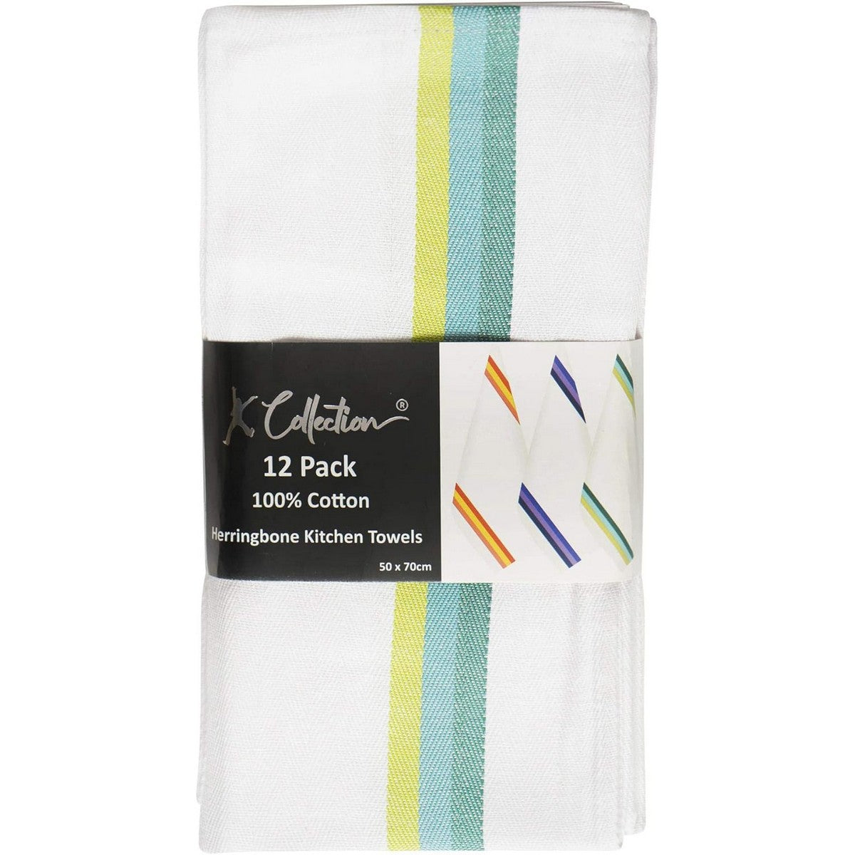 Multicoloured - Back - K Collection Stripe Tea Towel Set (Pack of 12)