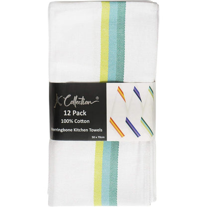 Multicoloured - Back - K Collection Stripe Tea Towel Set (Pack of 12)