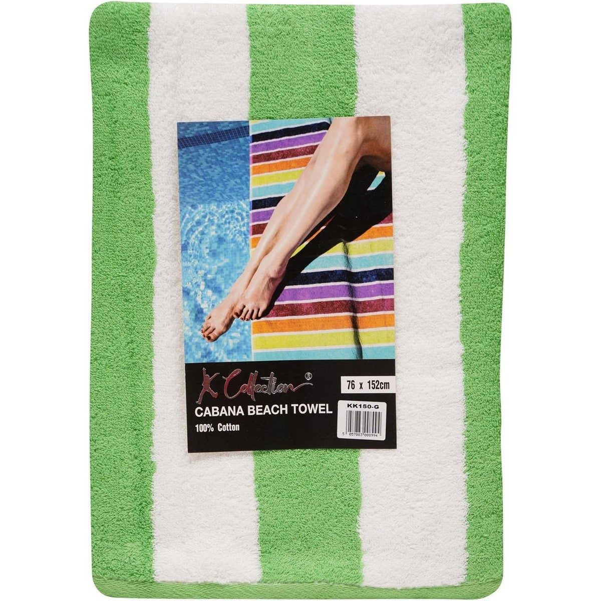 Green - Back - K Collection Striped Beach Towel (Pack of 2)