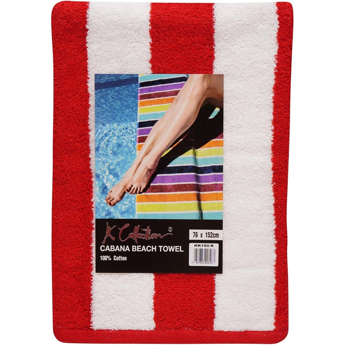 Red - Back - K Collection Striped Beach Towel (Pack of 2)