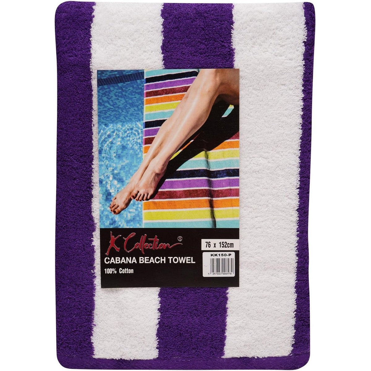 Purple - Back - K Collection Striped Beach Towel (Pack of 2)