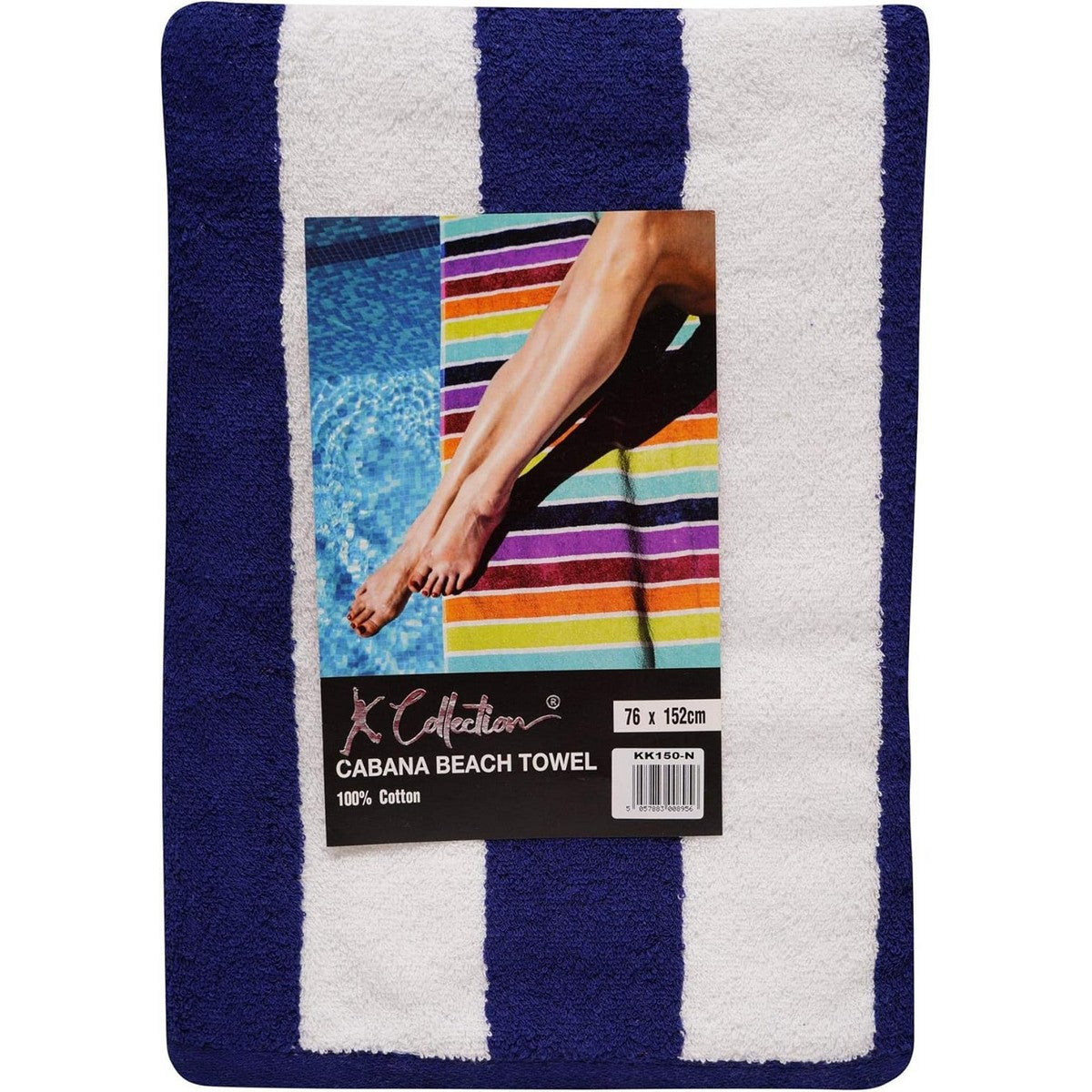 Navy - Back - K Collection Striped Beach Towel (Pack of 2)
