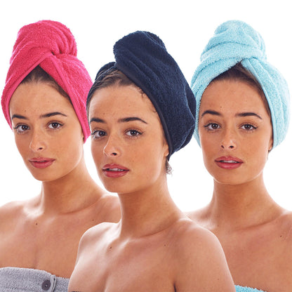 Black-Fuchsia-Aquamarine - Front - Keanu Turban Cotton Towel (Pack of 3)