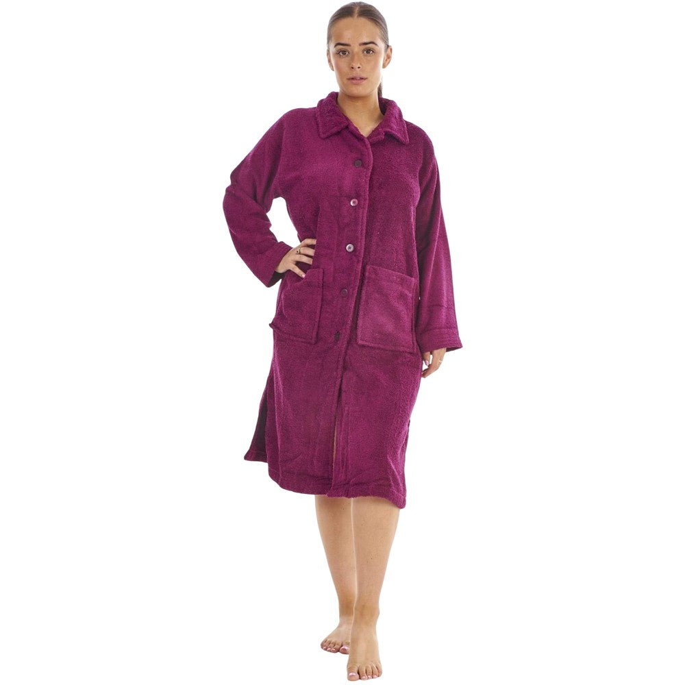 Aubergine - Front - Keanu Womens-Ladies Button-Down Cotton Towel