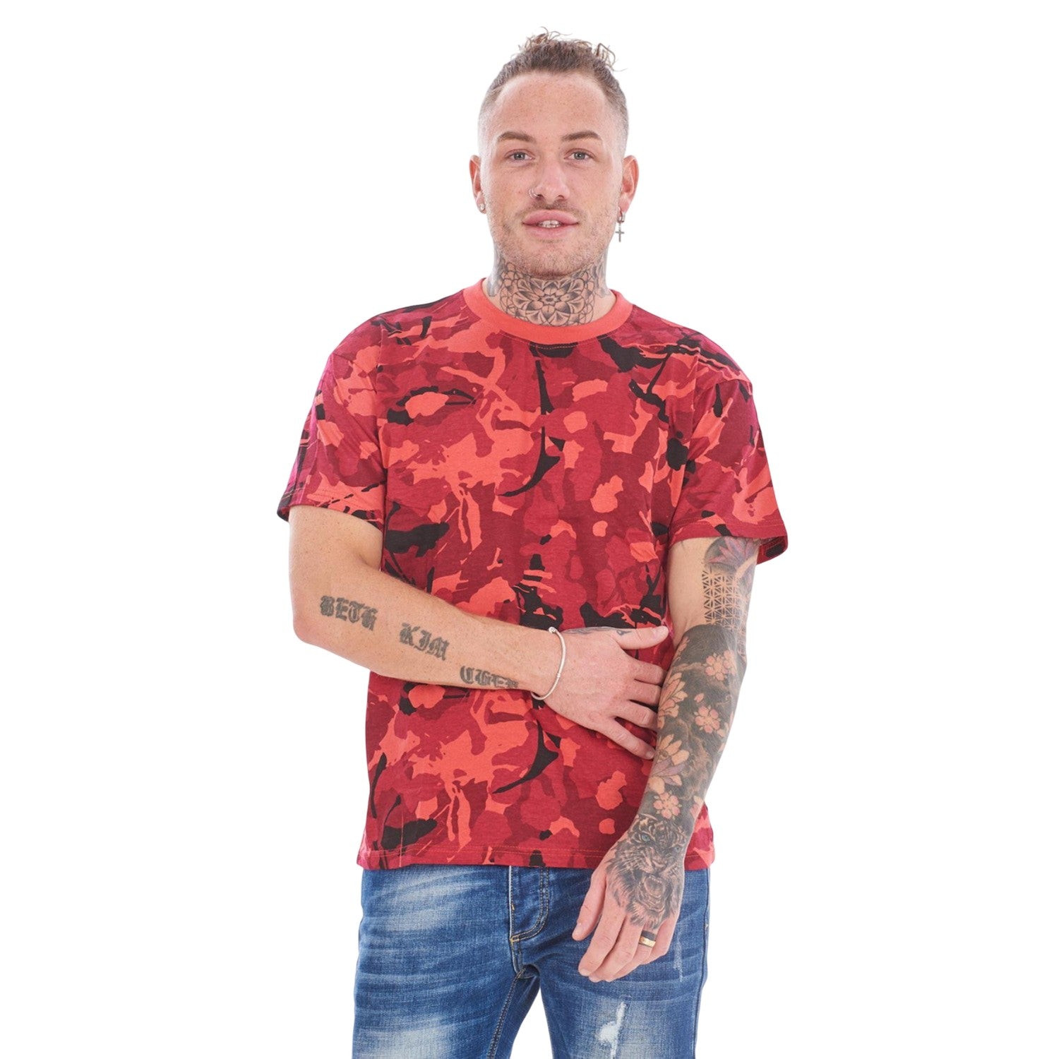 Blue-Green-Red - Side - Keanu Mens Camouflage T-Shirt (Pack of 3)
