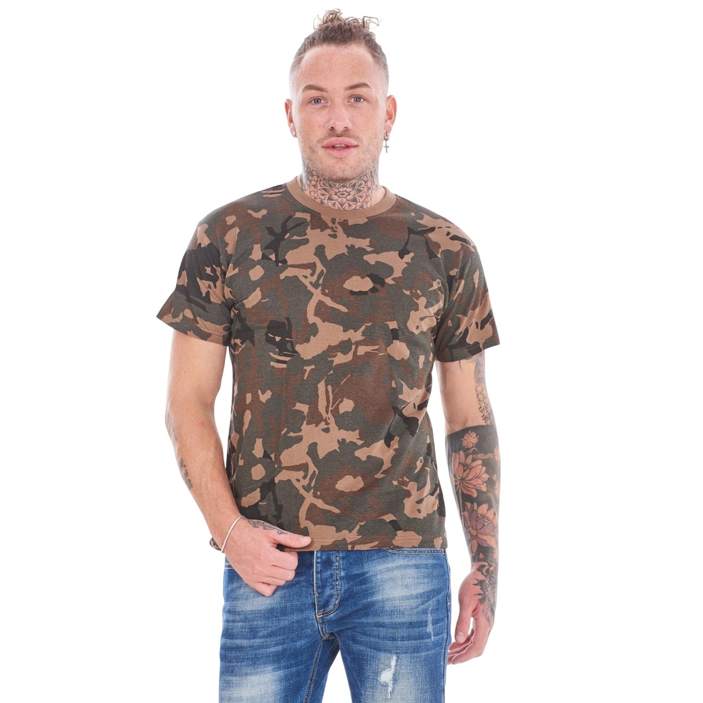 Brown-Yellow-Grey - Back - Keanu Mens Camouflage T-Shirt (Pack of 3)