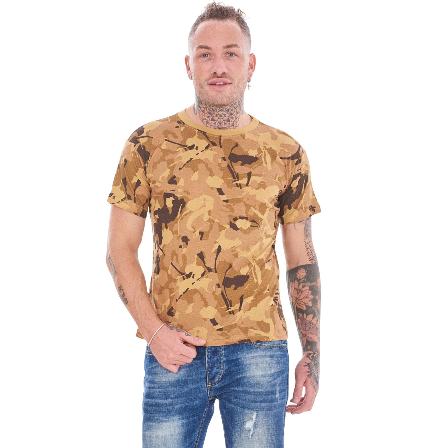 Brown-Yellow-Grey - Side - Keanu Mens Camouflage T-Shirt (Pack of 3)