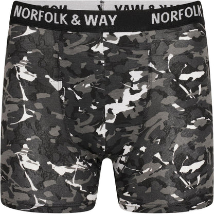 Blue-Red-Olive-Sand-Green-Grey - Back - Norfolk & Way Mens Camouflage Cotton Blend Boxer Shorts (Pack of 6)