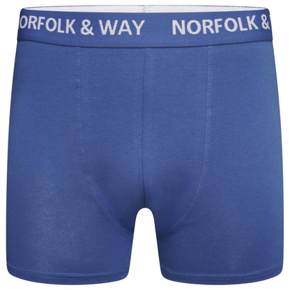Blue-Black-Red-Royal Blue-Burgundy-Dark Grey - Side - Norfolk & Way Mens Cotton Blend Boxer Shorts (Pack of 6)