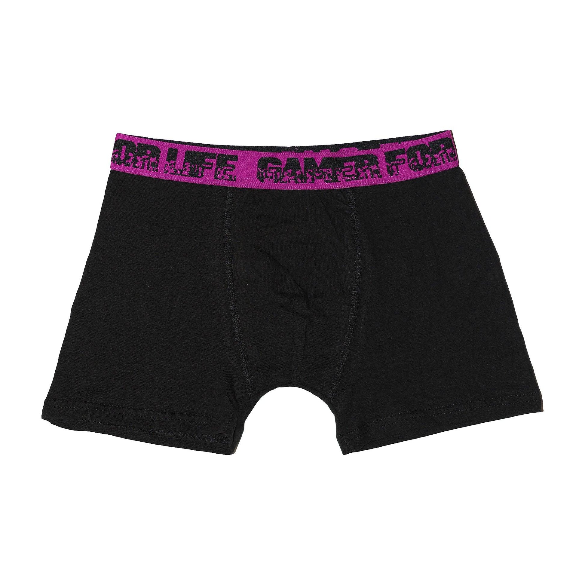 Neon Yellow-Green-Red-Blue-Purple - Back - Floso Boys Gamer For Life Graffiti Cotton Blend Boxer Shorts