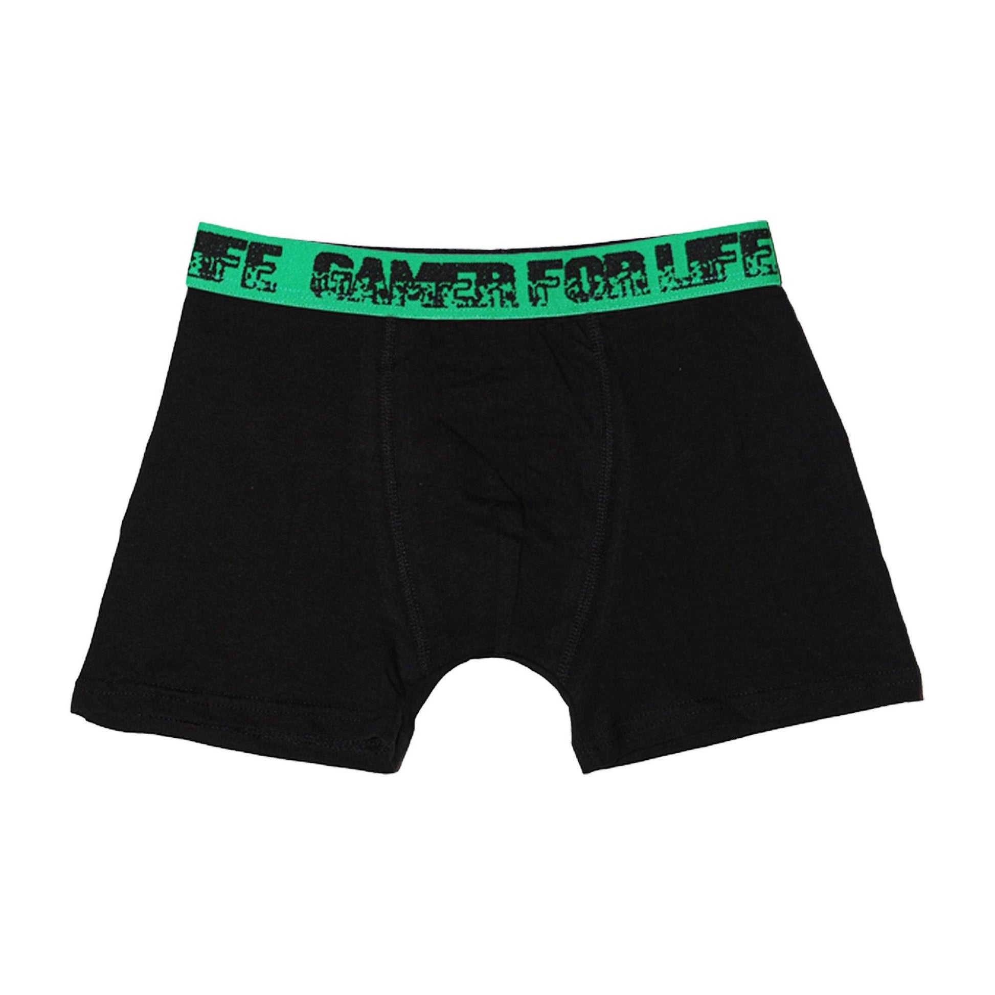 Neon Yellow-Green-Red-Blue-Purple - Pack Shot - Floso Boys Gamer For Life Graffiti Cotton Blend Boxer Shorts
