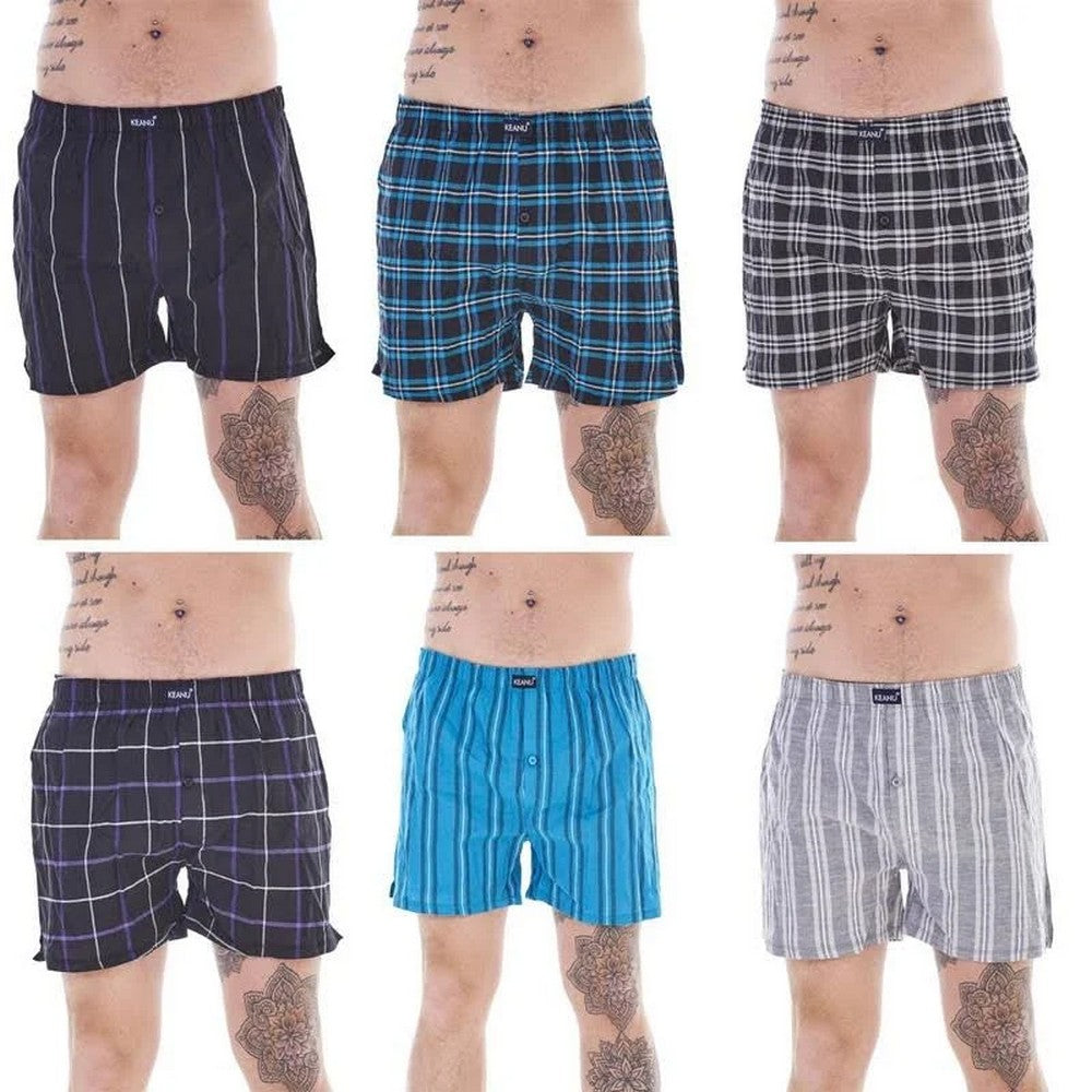 Multicoloured - Back - Keanu Mens Patterned Woven Boxer Shorts (Pack of 6)