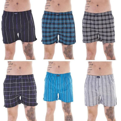 Multicoloured - Back - Keanu Mens Patterned Woven Boxer Shorts (Pack of 6)