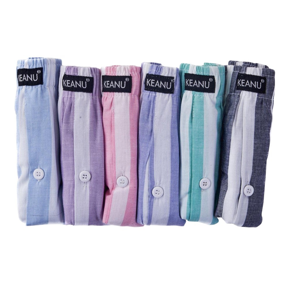 Multicoloured - Side - Keanu Mens Pastel Striped Woven Boxer Shorts (Pack of 6)