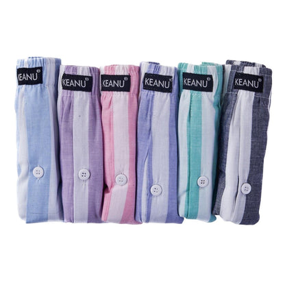 Multicoloured - Side - Keanu Mens Pastel Striped Woven Boxer Shorts (Pack of 6)