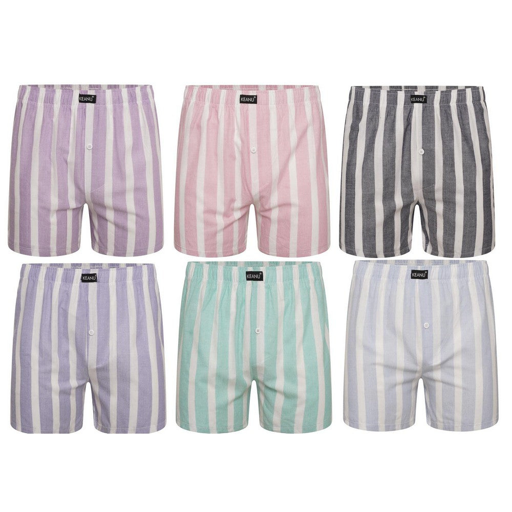 Multicoloured - Back - Keanu Mens Pastel Striped Woven Boxer Shorts (Pack of 6)